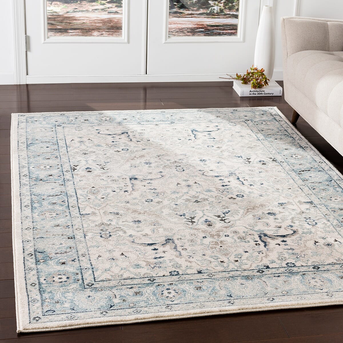 Surya Mesopotamia Mep-2304 Medium Gray, Teal, Ivory, Navy Rugs.
