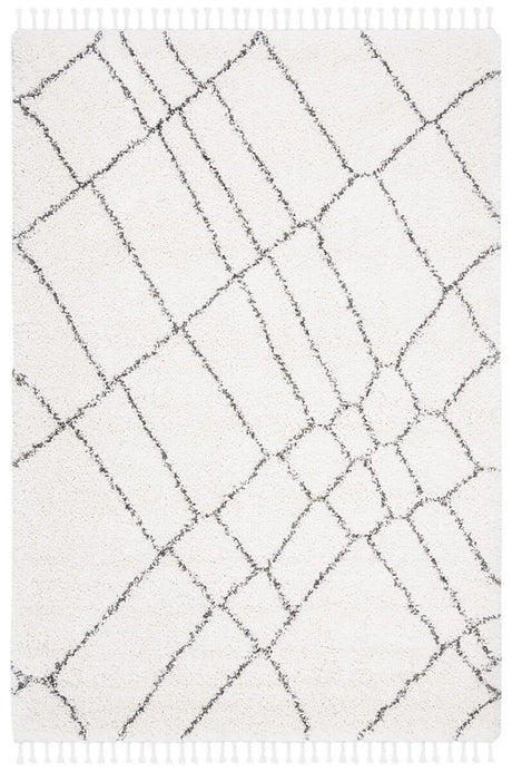 Safavieh Moroccan Fringe Shag Mfg316A Ivory/Grey Rug.