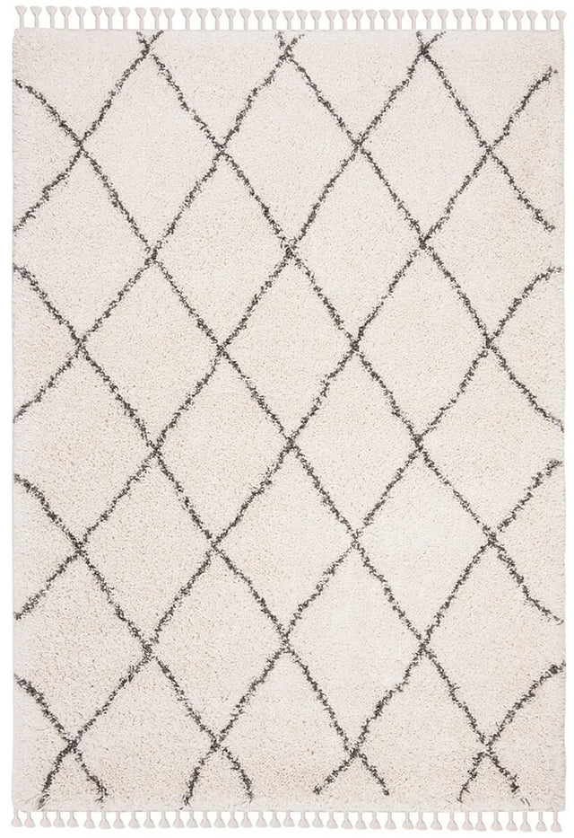 Safavieh Moroccan Fringe Shag Mfg332A Ivory/Grey Rug.