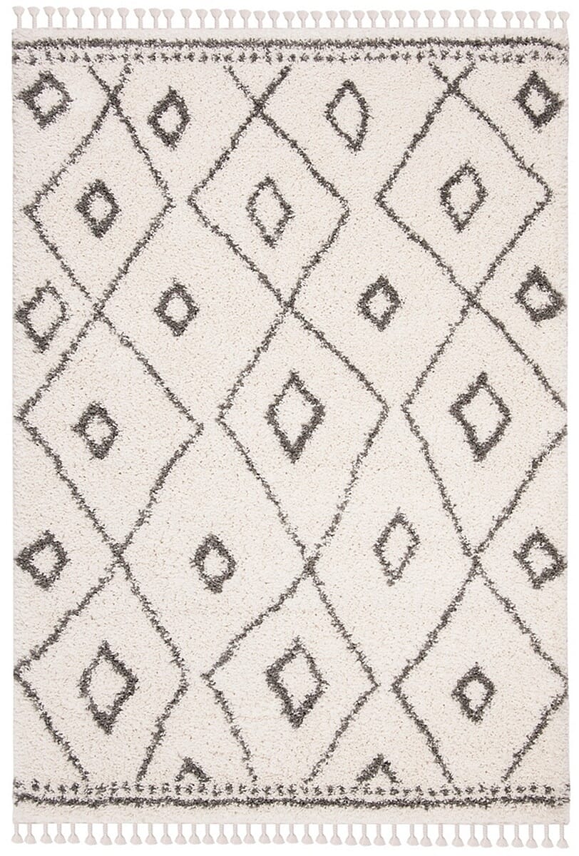 Safavieh Moroccan Fringe Shag Mfg333A Ivory/Grey Rug.