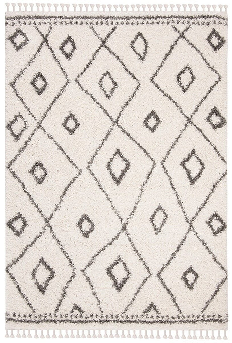 Safavieh Moroccan Fringe Shag Mfg333A Ivory/Grey Rug.