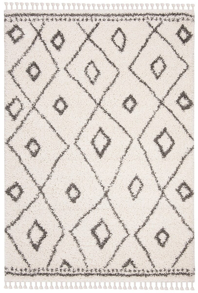 Safavieh Moroccan Fringe Shag Mfg333A Ivory/Grey Rug.