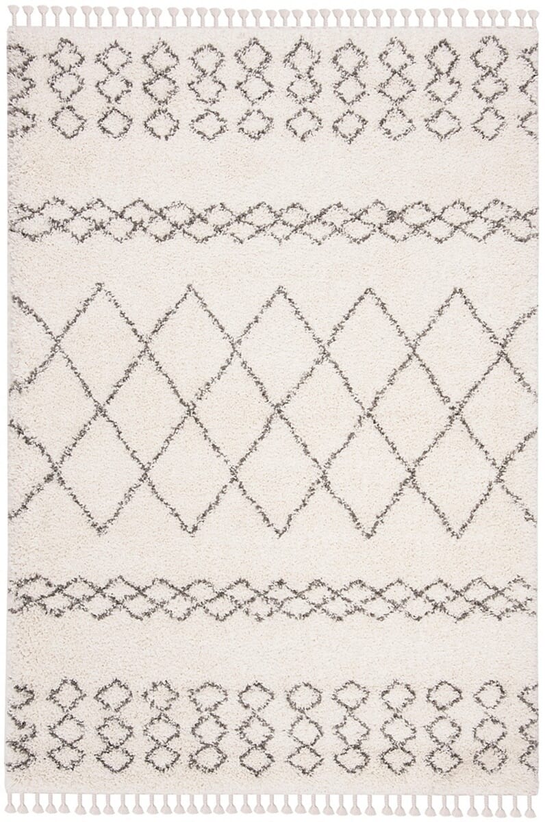 Safavieh Moroccan Fringe Shag Mfg343A Ivory/Grey Rug.