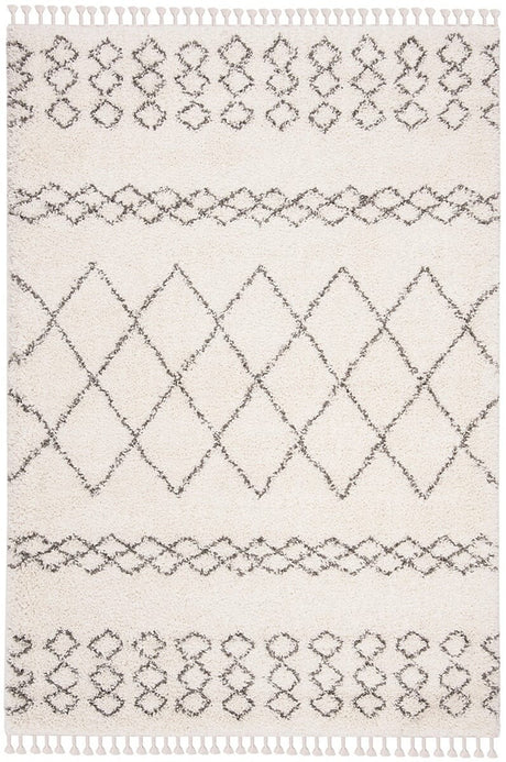 Safavieh Moroccan Fringe Shag Mfg343A Ivory/Grey Rug.
