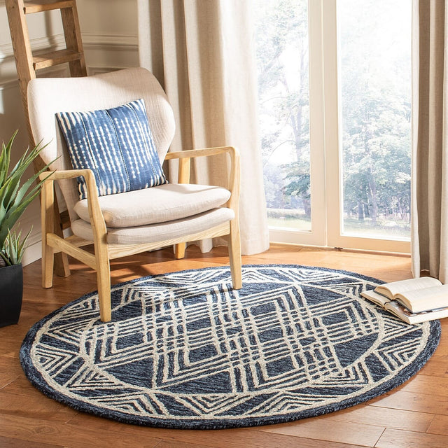 Safavieh Micro-Loop Mlp155N Navy / Ivory Rugs.