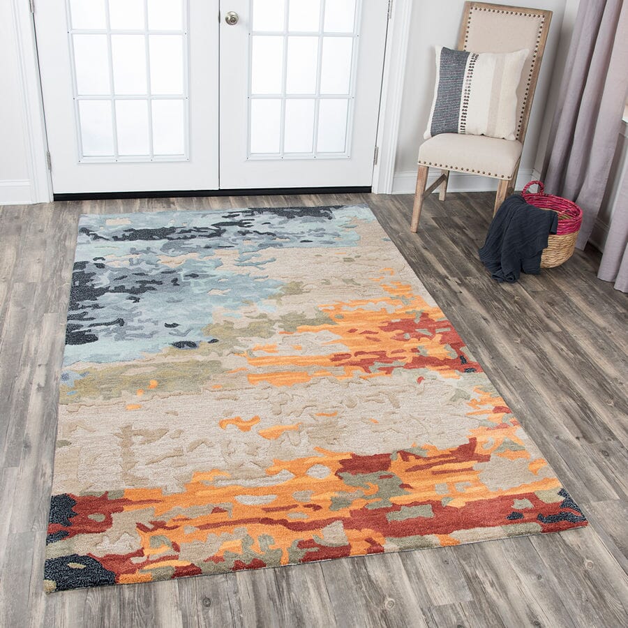 Rizzy Mod Mo999A Tan, Gray, Black, Orange, Red, Gold Organic / Abstract Area Rug