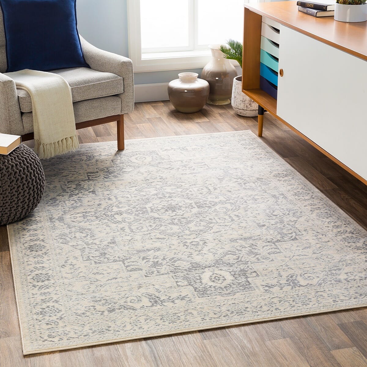 Surya Monaco Moc-2315 Silver Gray, Medium Gray, Cream Rugs.