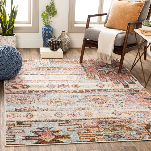 Surya New Mexico Nwm-2311 Light Gray, Burnt Orange, Bright Orange, Denim Rugs.