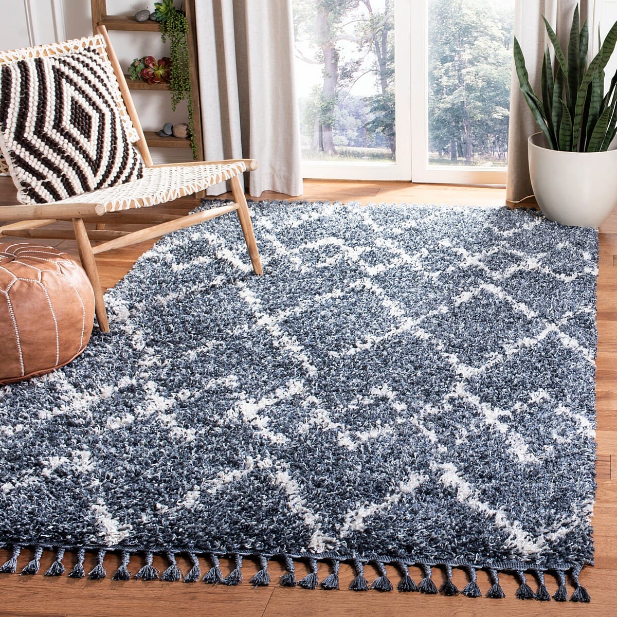 Safavieh Pro Lux Shag Plx434L Cream / Blue Rugs.