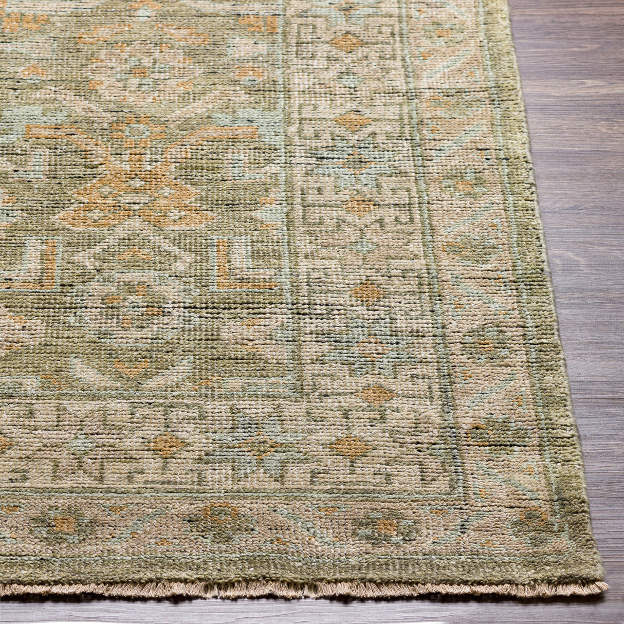 Surya Reign Reg-2303 Sage, Camel, Saffron, Grass Green Rugs.