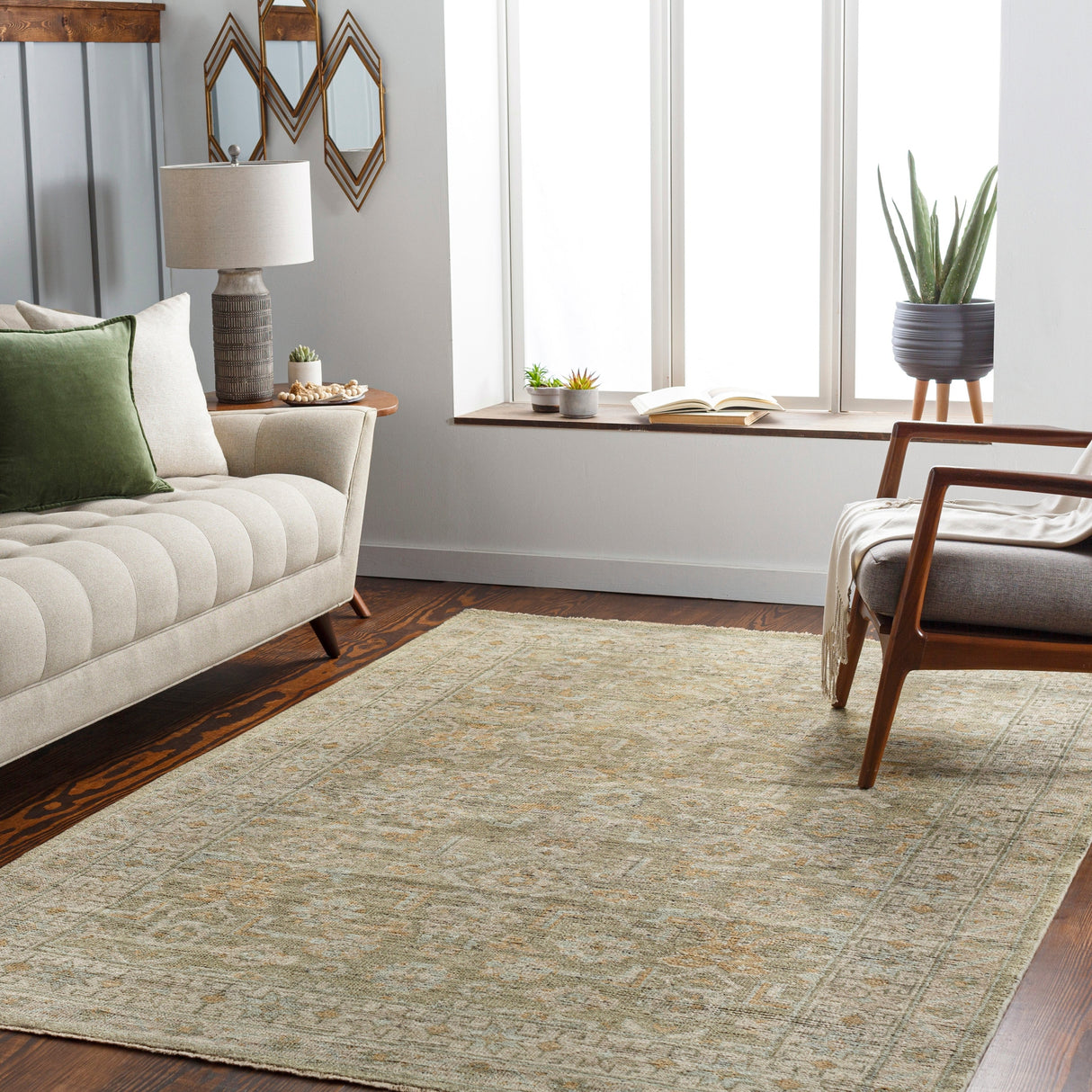 Surya Reign Reg-2303 Sage, Camel, Saffron, Grass Green Rugs.