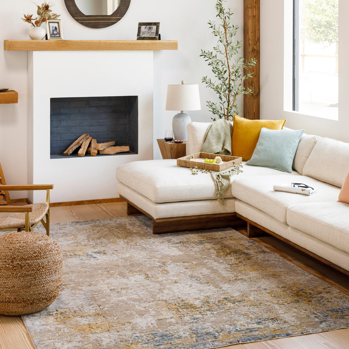 Surya Reina Ren-2312 Cream, Light Gray, Light Brown, Tan Rugs.
