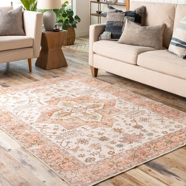 Surya Machine Washable Regen Rge-2306 Beige, Dusty Pink Rug.