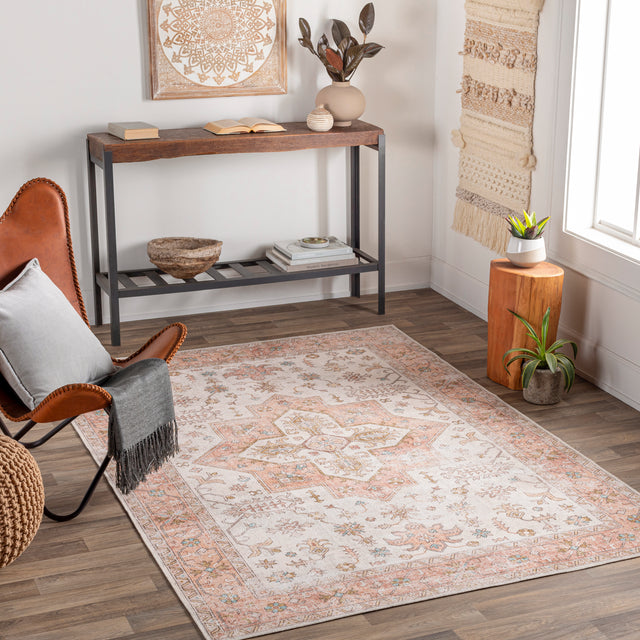 Surya Machine Washable Regen Rge-2306 Beige, Dusty Pink Rug.