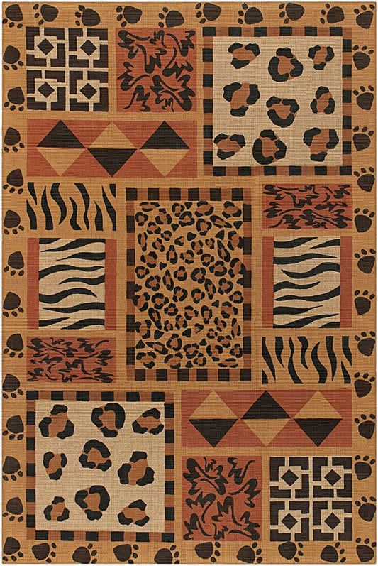 Chandra Safari Saf15000 Black / Persian Red / Orange / Tan Animal Prints /Images Area Rug