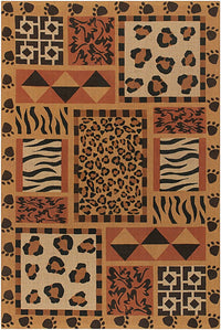 Chandra Safari Saf15000 Black / Persian Red / Orange / Tan Animal Prints /Images Area Rug