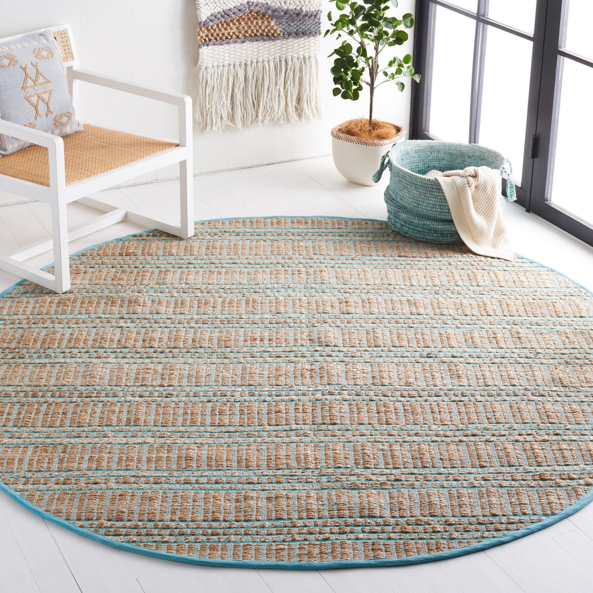 Safavieh Natural Fiber Nfb651K Teal/Natural Rug.