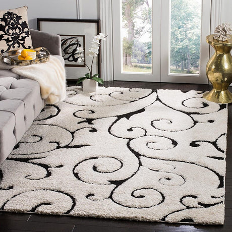 Safavieh Shag Sg455-1290 Ivory / Black Rugs.