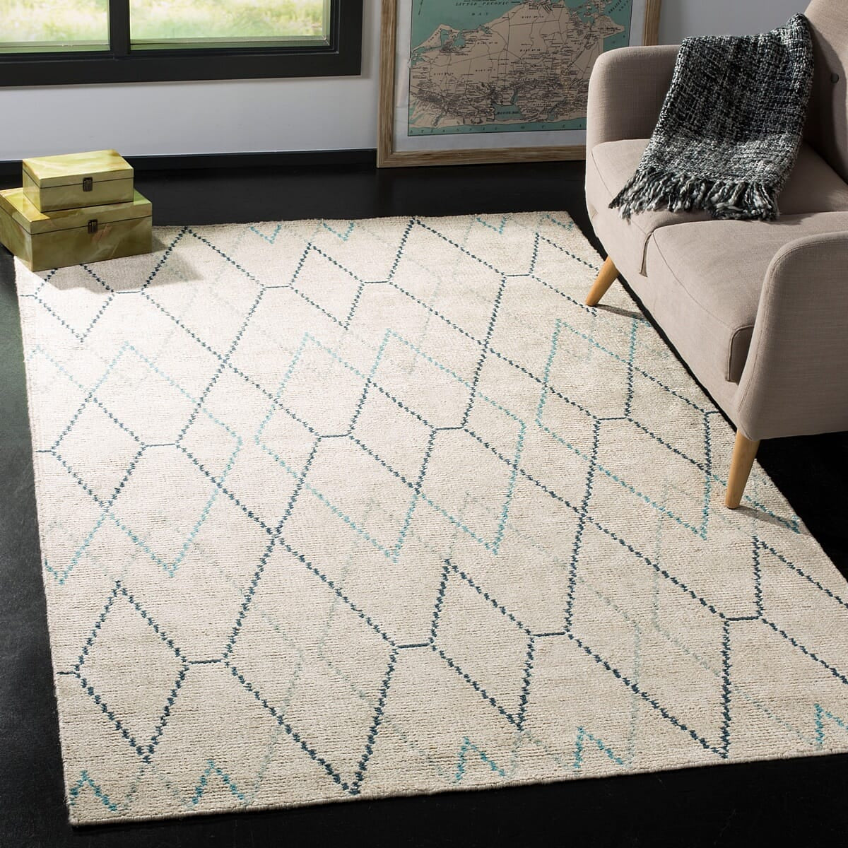 Safavieh Stone Wash Stw903A Ivory / Blue Rugs.