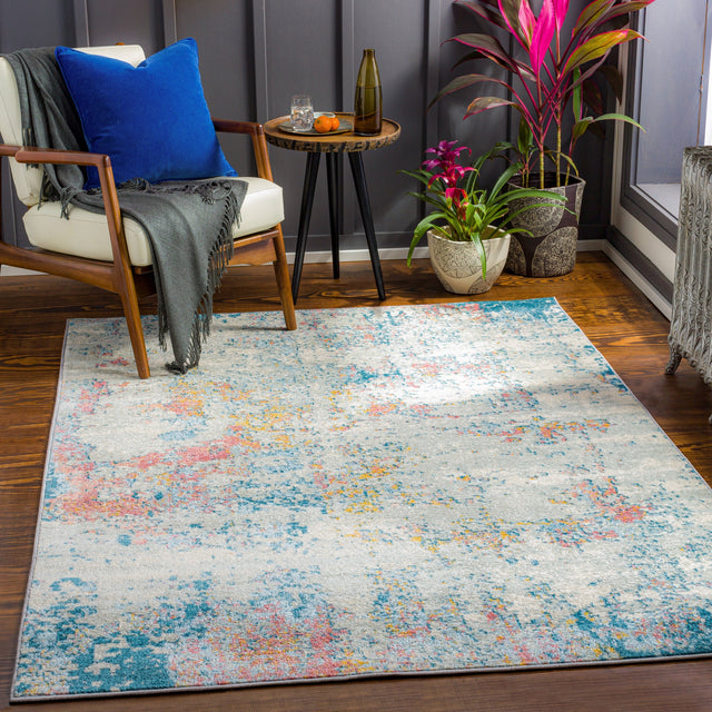 Surya Sunderland Sun-2334 Teal, Dusty Coral Rug.