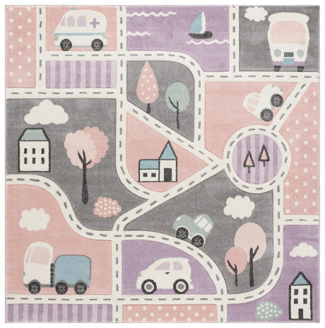 Safavieh Carousel Kids 100 6'-7" x 6'-7" Rug in Grey / Pink