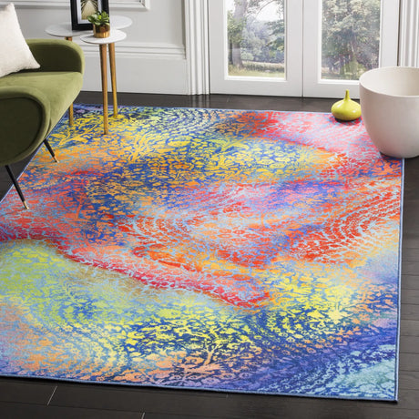 Safavieh Paint Brush 4'-4" x 6'-0" Rug in Blue / Coral