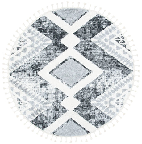 Safavieh Moroccan Tassel Shag 6'-7" x 6'-7" Rug in Grey / Ivory