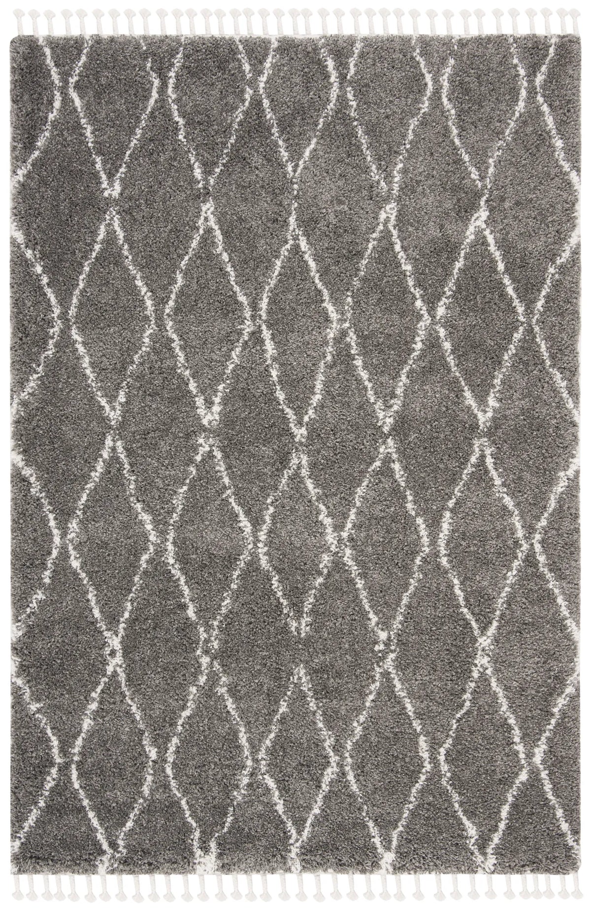 Safavieh Moroccan Fringe Shag 4'-0" x 6'-0" Rug in Grey / Ivory
