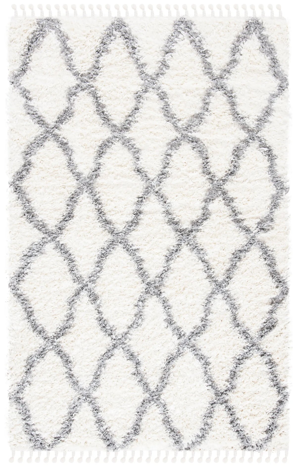 Safavieh Moroccan Tassel Shag 4'-0" x 6'-0" Rug in Ivory / Light Grey