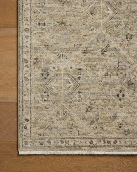 Loloi Briar BRR-03 Silver / Moss Rug - corner on wood