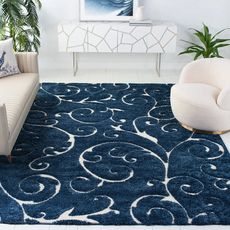 Safavieh Florida Shag 9'-6" x 13'-0" Rug in Dark Blue / Cream