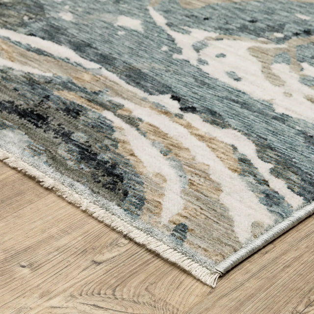 Oriental Weavers Sphinx ECHO ECH07 Blue Abstract Rugs - corner detail