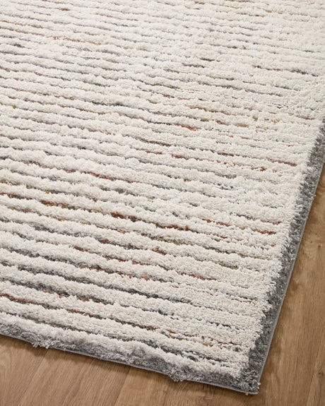 Loloi Levitt Shag Lev-01 Ivory/Multi Rug - angled corner on wood