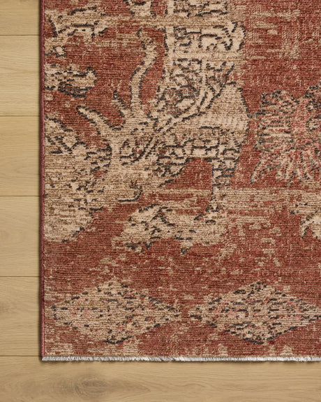 Loloi Winchester WNC-09 Traditional Power Loomed Brick, Beige Rug - corner on wood