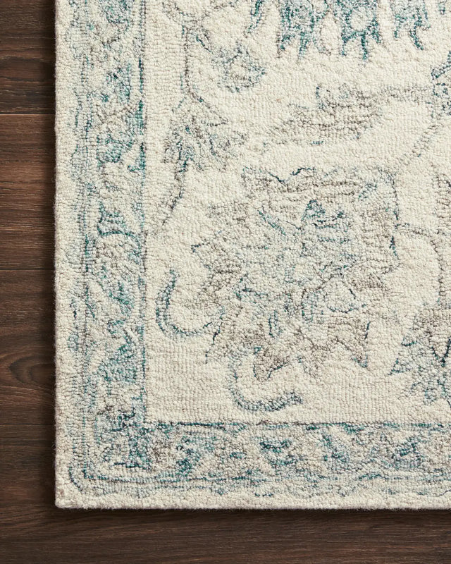 Loloi Norabel Nor-04 Ivory/Blue Rugs - corner on wood