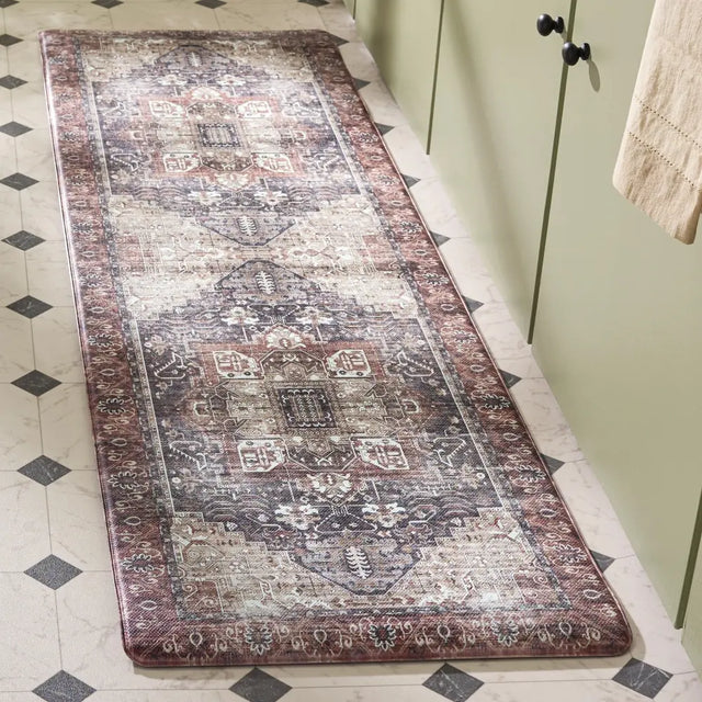 Safavieh Kitchen Mat 100 1'-6" x 5'-0" Rug in Ivory / Purple