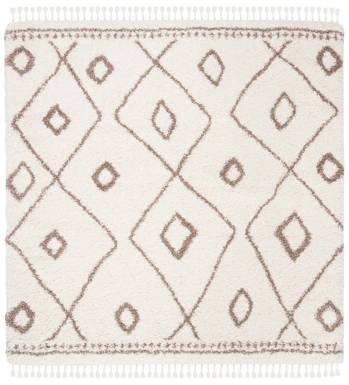 Safavieh Moroccan Fringe Shag 6'-7" x 6'-7" Rug in Ivory / Beige