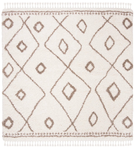 Safavieh Moroccan Fringe Shag 6'-7" x 6'-7" Rug in Ivory / Beige