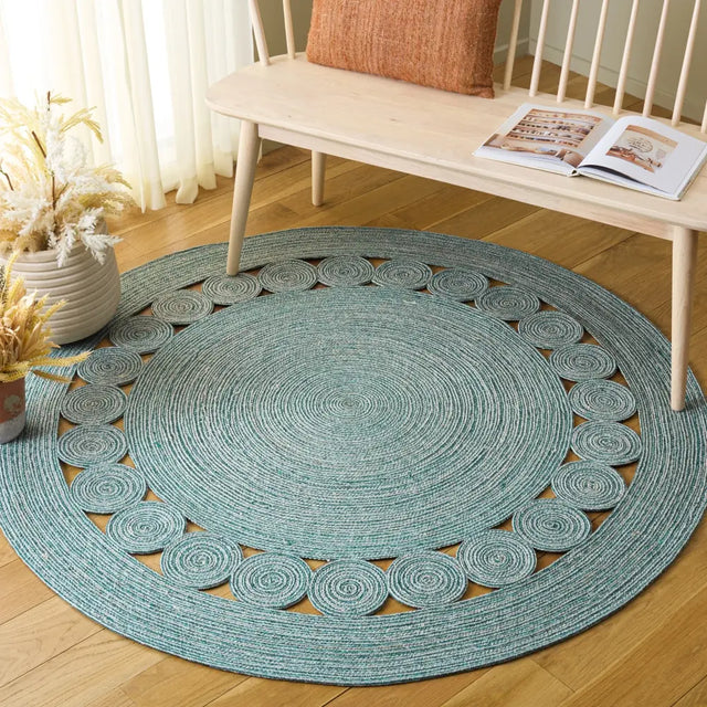 Safavieh Braided 5'-0" x 5'-0" Rug in Turquoise / Ivory
