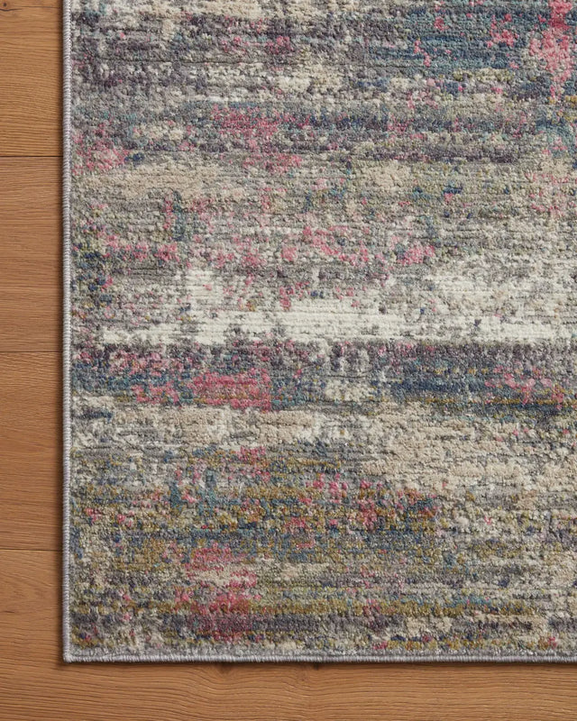 Loloi Arden Ard-05 Berry/Multi Rug - corner on wood