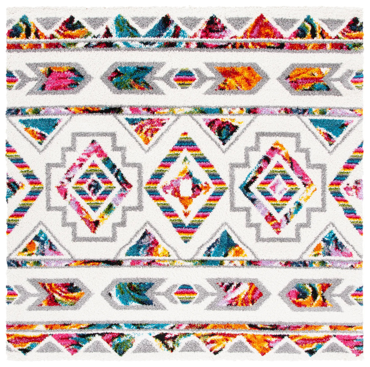 Safavieh Fiesta Shag 6'-7" x 6'-7" Rug in Cream / Multi