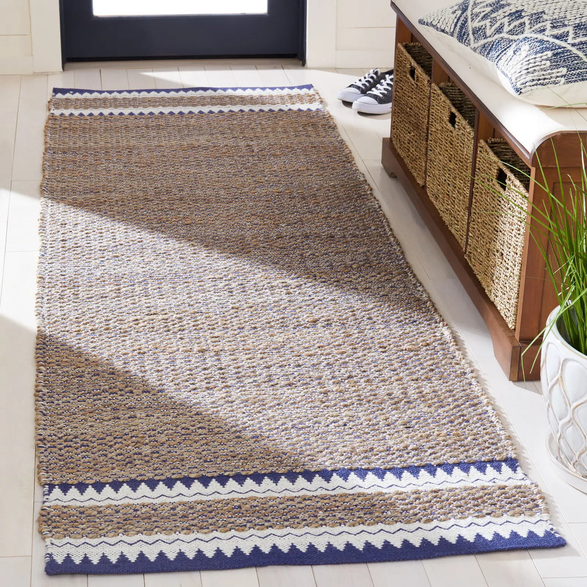 Safavieh Natural Fiber 2'-6" x 8'-0" Rug in Natural / Navy