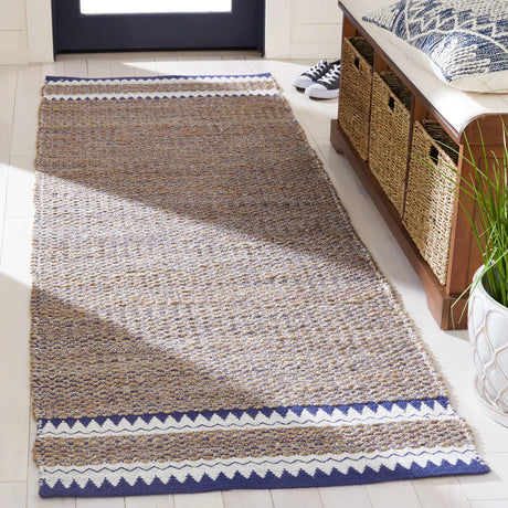 Safavieh Natural Fiber 2'-6" x 8'-0" Rug in Natural / Navy