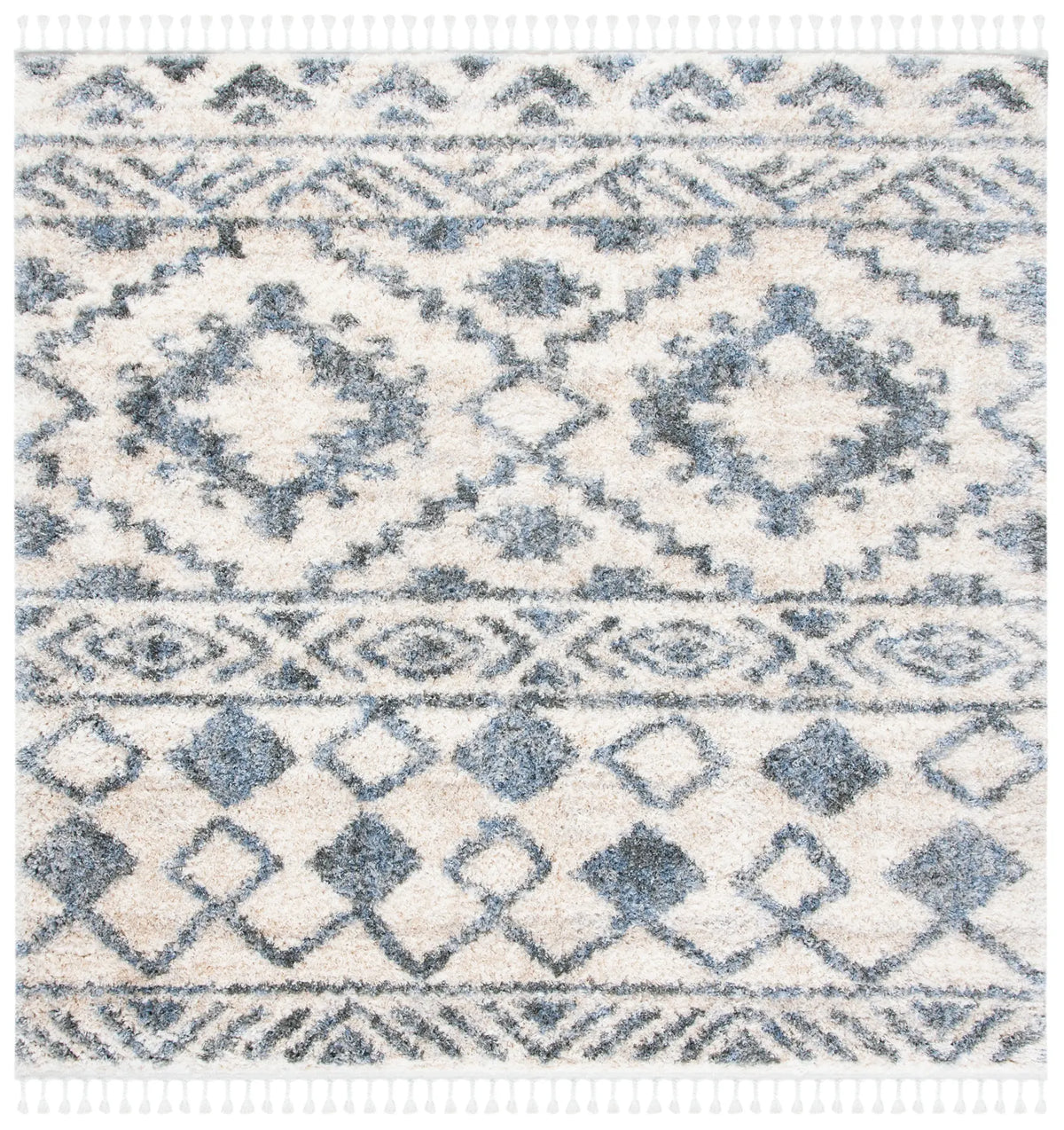 Safavieh Berber Fringe Shag 6'-7" x 6'-7" Rug in Cream / Navy
