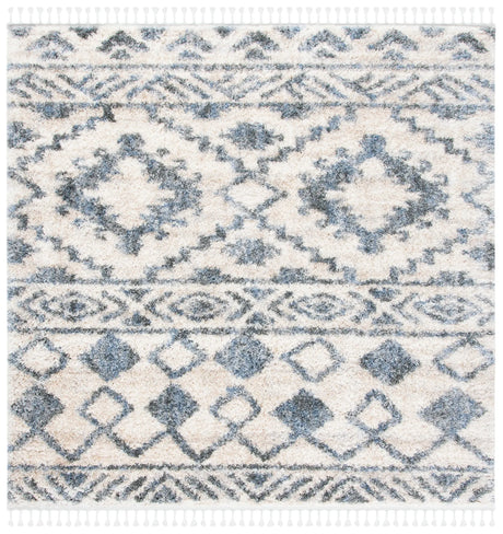 Safavieh Berber Fringe Shag 6'-7" x 6'-7" Rug in Cream / Navy