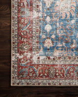 Loloi Loren Lq-01 Blue / Brick Rugs - corner on wood