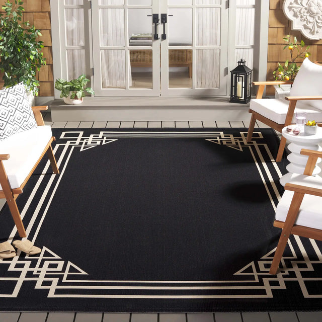 Safavieh Courtyard 6'-7" x 9'-6" Rug in Black / Light Beige