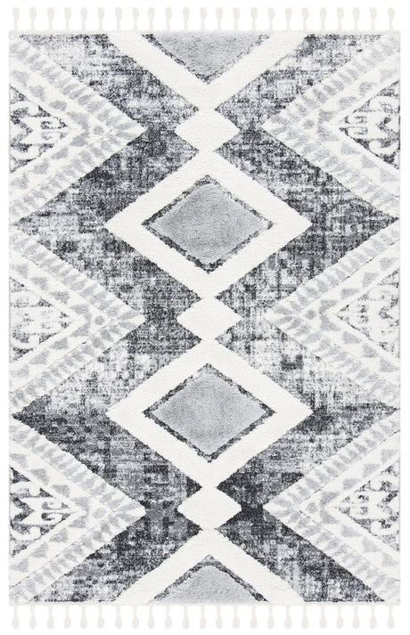 Safavieh Moroccan Tassel Shag 4'-0" x 6'-0" Rug in Grey / Ivory
