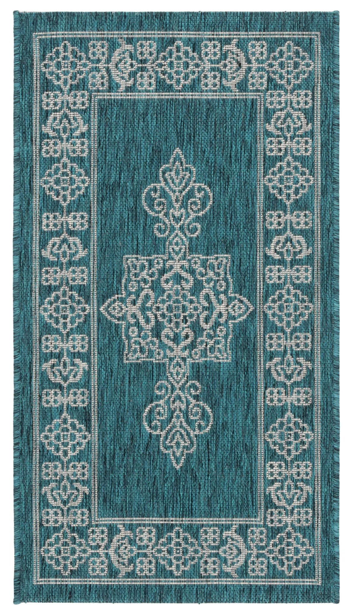 Safavieh Courtyard 2'-0" x 3'-7" Rug in Teal / Ivory