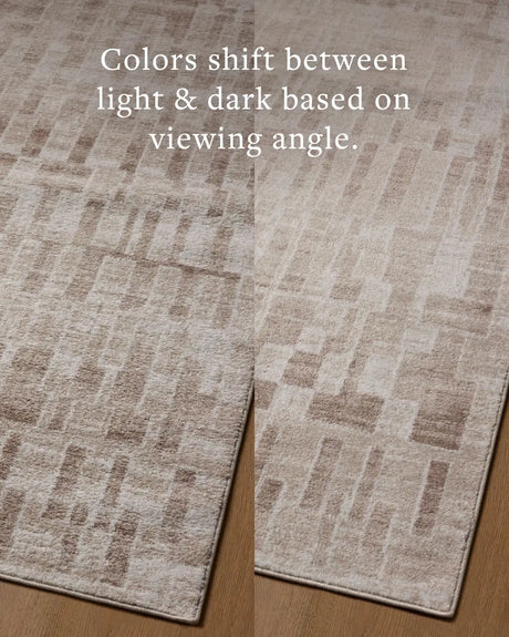 Loloi Lune LUN-02 Ivory / Mushroom Rug - angled corner on wood